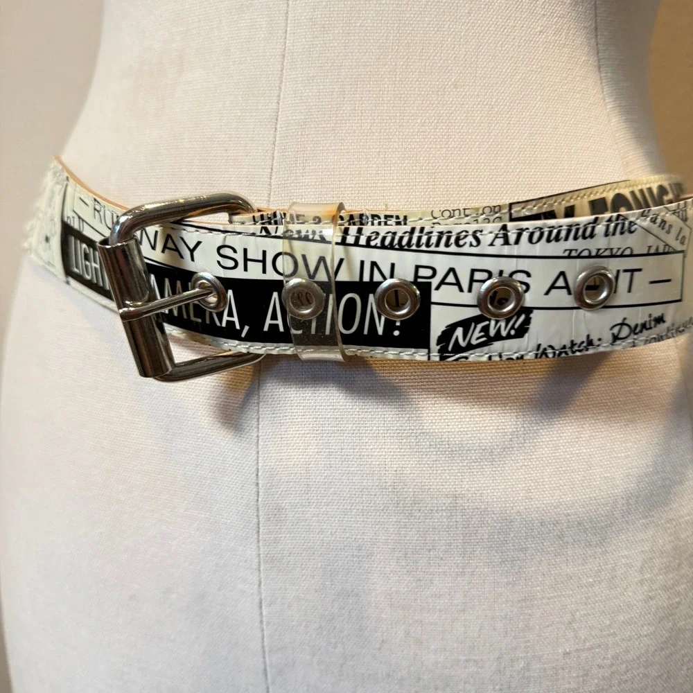 Vintage Newspaper Print Belt Vogue Runway Graphic Y2K Punk Streetwear